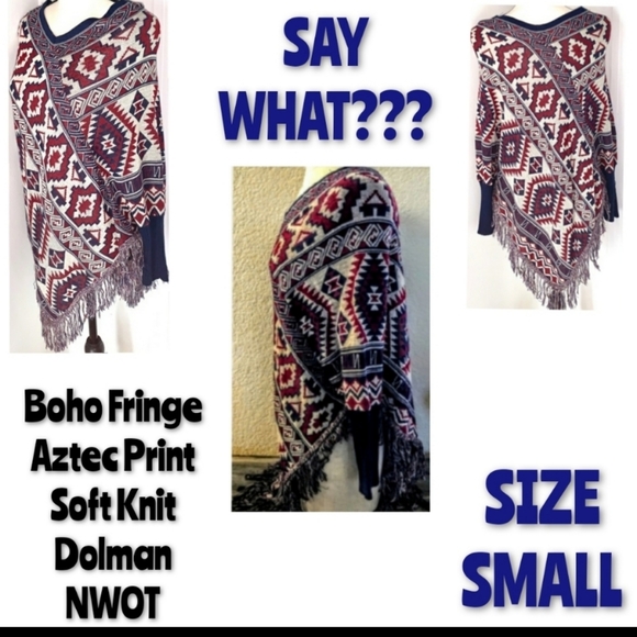 Say What? Tops - Say What Top Size S Aztec Waterfall Dolman NWOT